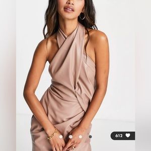 ASOS Wrap Neck MIDI Dress Taupe
